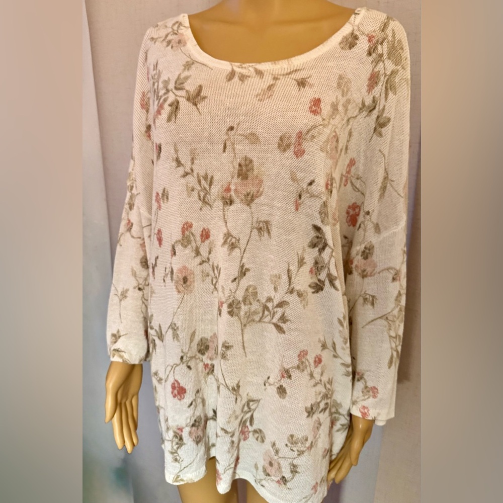 J. Jill floral print linen blend open weave sweater top. Sz.2X